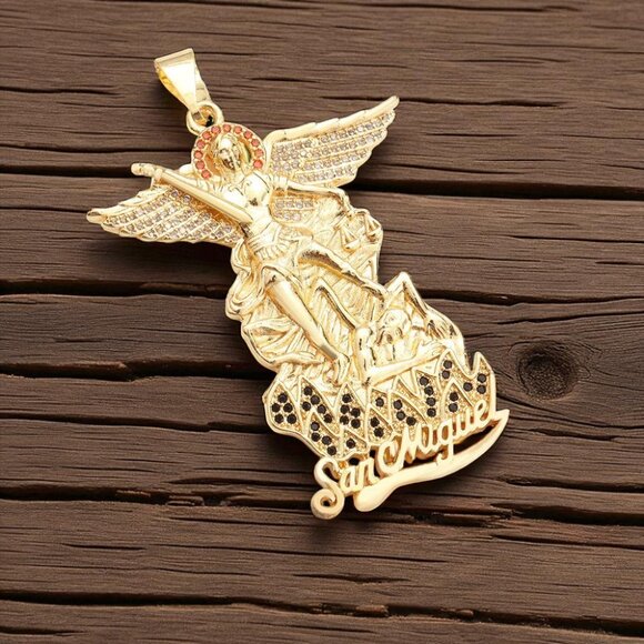 San Miguel St Michael Archangel Bling Crystal Pendant Rope Torch Chain Necklace - Picture 5 of 7
